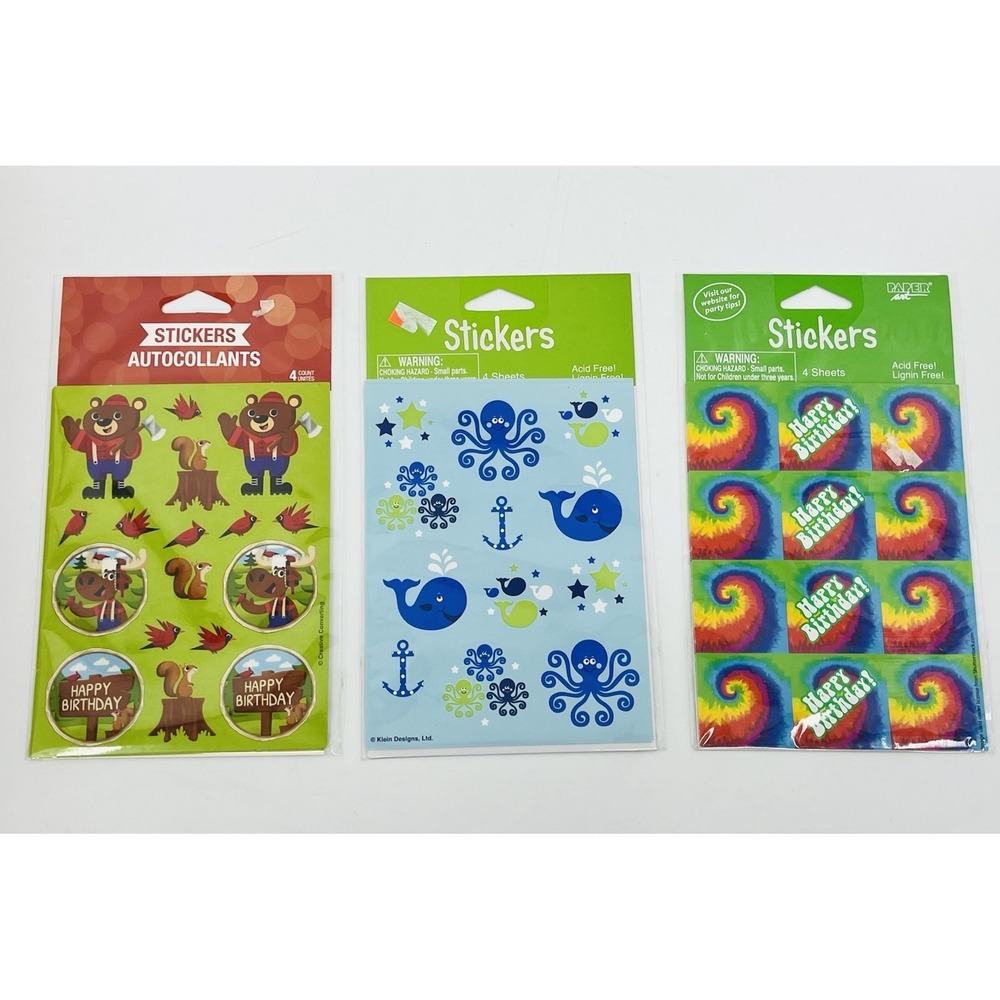 Creative Converting Stickers 3 Packages Happy Birthday Lumberjacks Under Sea